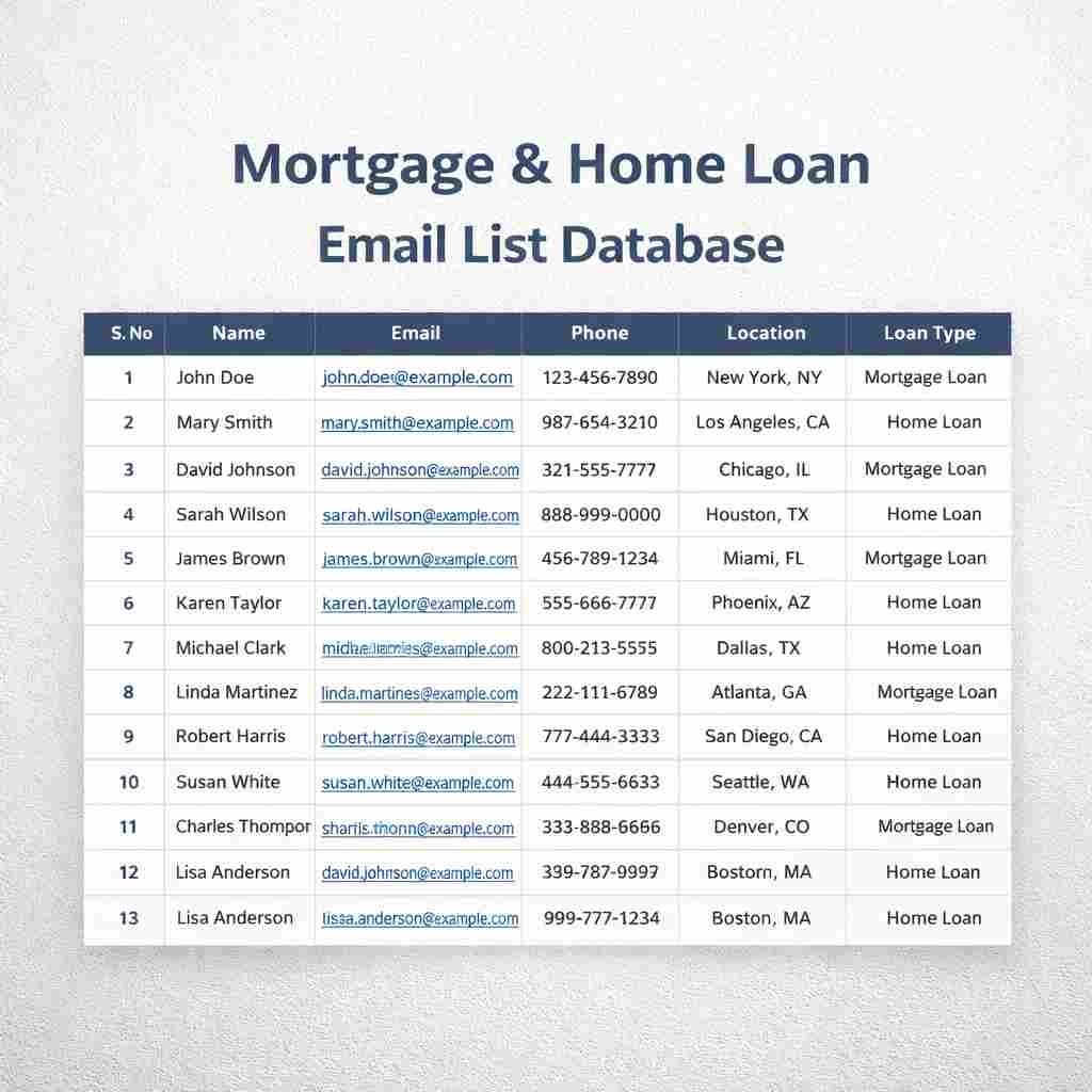 Mortgage & Home Loan Email List Database